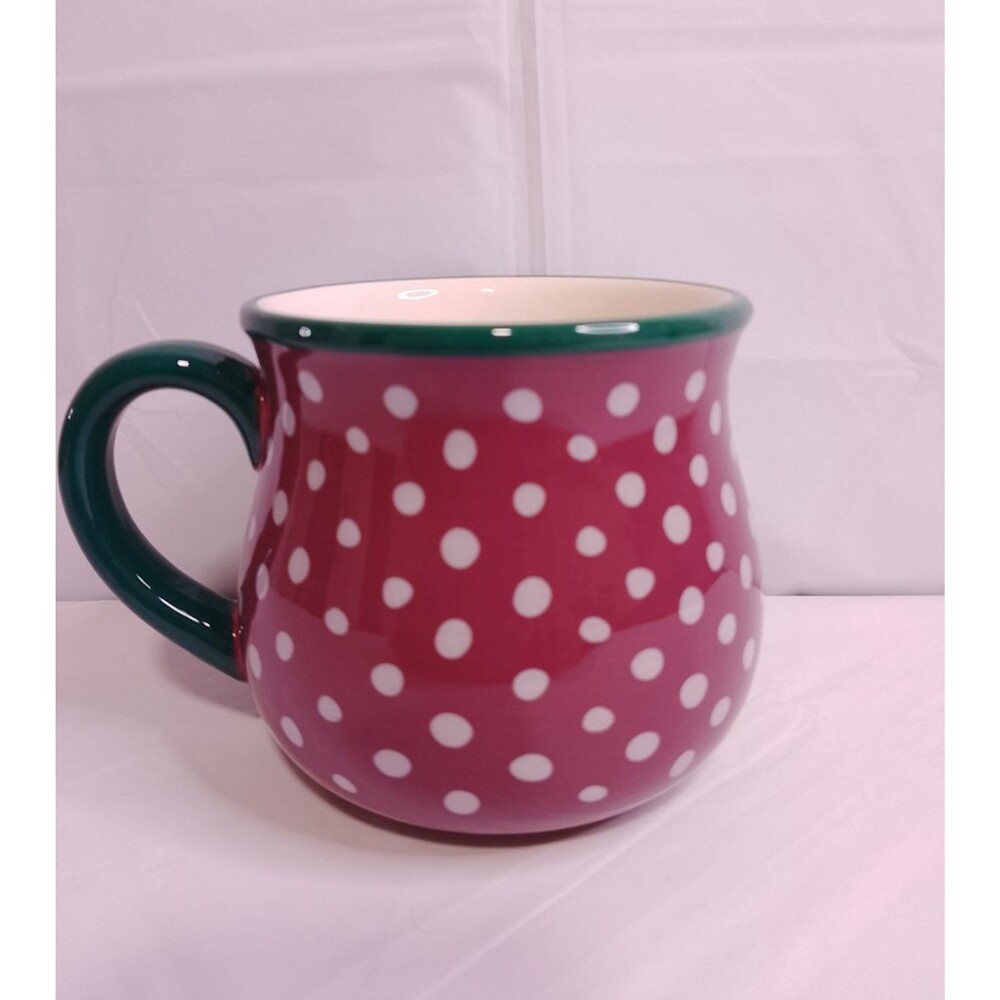 Pioneer Woman Belly Mug Darling Dots 28 Oz Red White Green Polka Dot Coffee Cup - Picture 2 of 6